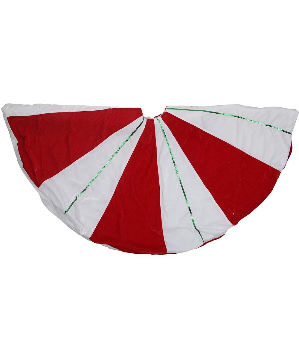 11076153 48" Peppermint Twist Red and White with Green Sequined Stripes Christmas Tree Skirt - CN18IS05TIG $27.30 Tree Skirts