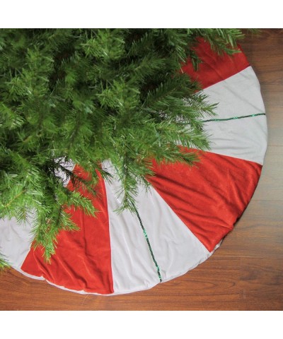 11076153 48" Peppermint Twist Red and White with Green Sequined Stripes Christmas Tree Skirt - CN18IS05TIG $27.30 Tree Skirts