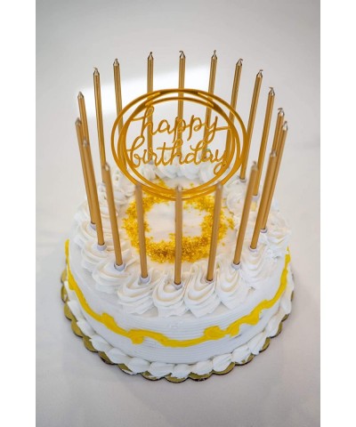 24 Count Tall Thin Metallic Gold Slow Burning Birthday Candles in Holders with Matching Elegant Classy Cake Topper for Specia...