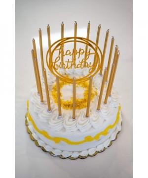 24 Count Tall Thin Metallic Gold Slow Burning Birthday Candles in Holders with Matching Elegant Classy Cake Topper for Specia...