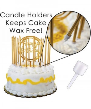 24 Count Tall Thin Metallic Gold Slow Burning Birthday Candles in Holders with Matching Elegant Classy Cake Topper for Specia...