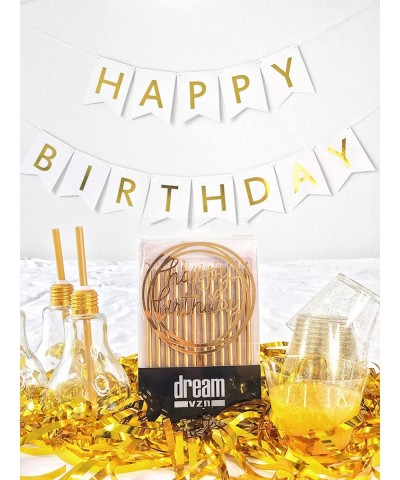 24 Count Tall Thin Metallic Gold Slow Burning Birthday Candles in Holders with Matching Elegant Classy Cake Topper for Specia...