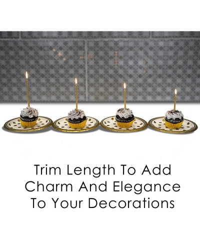 24 Count Tall Thin Metallic Gold Slow Burning Birthday Candles in Holders with Matching Elegant Classy Cake Topper for Specia...