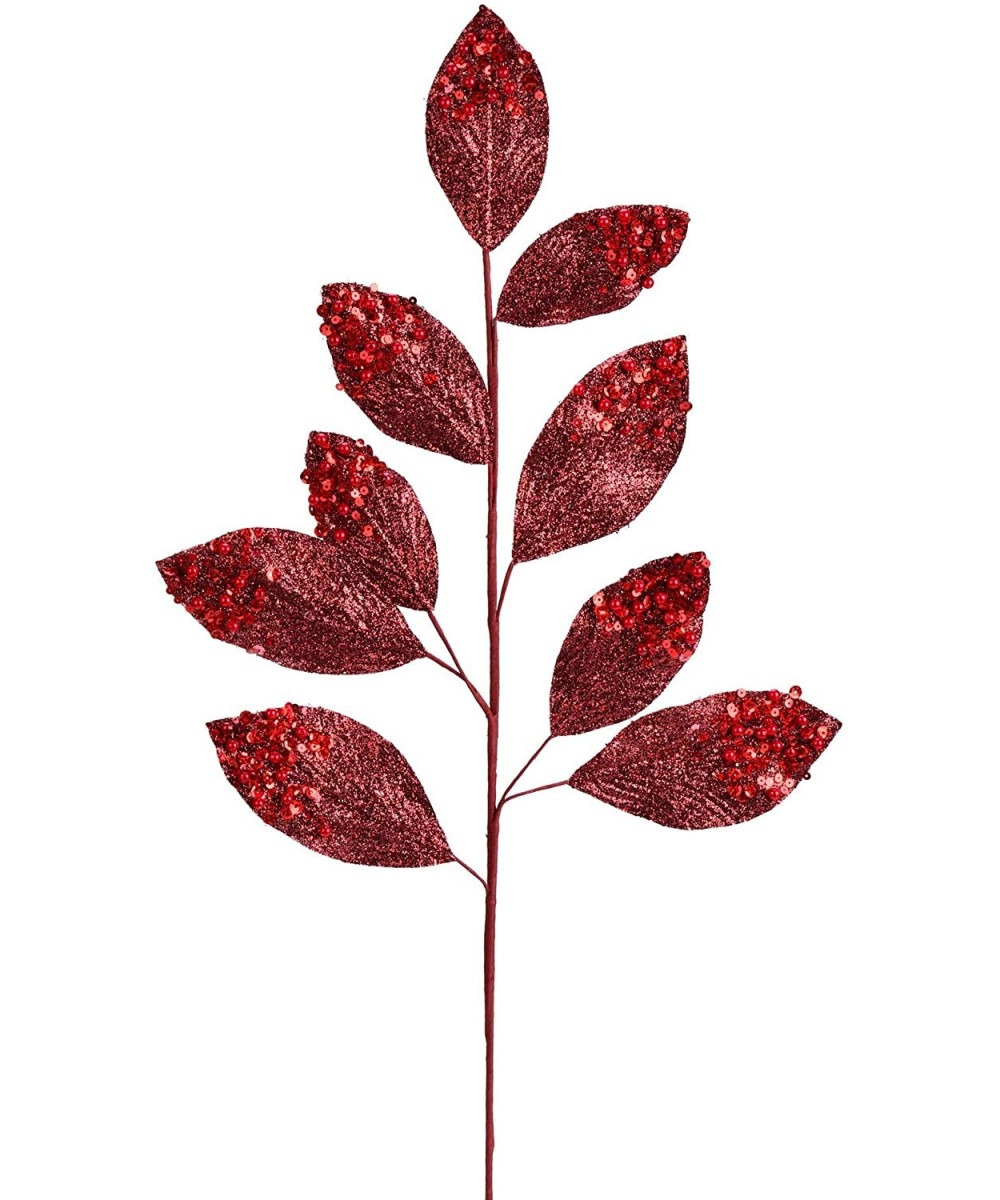 Glitter Leaf Aritificial Spray Christmas-Decor- 29"- Burgundy- 6 Piece - Burgundy - CC18A6OXKZ4 $25.46 Swags