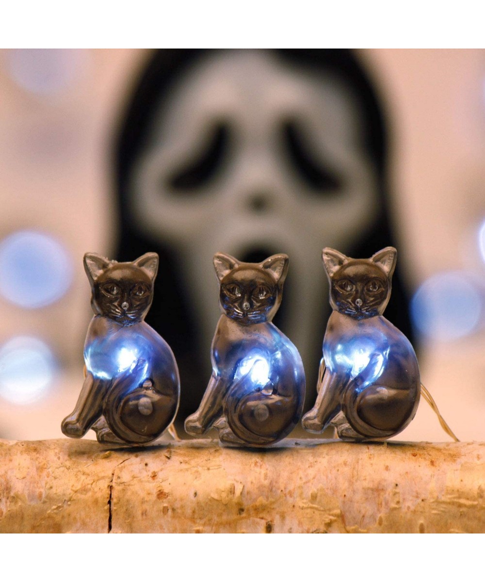 HalloweenParty Decoration String Lights- Black Cat Pet 10 ft Silver Wire 40 LEDs Battery Operated with Dimmer Remote & Timer ...