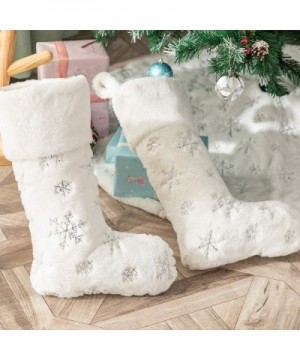 Plush Christmas Stockings White Fur 2 Pcs 22 inches Large Silver Snowflake Sequin Embroidered Stockings for Family Holiday Xm...