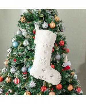 Plush Christmas Stockings White Fur 2 Pcs 22 inches Large Silver Snowflake Sequin Embroidered Stockings for Family Holiday Xm...