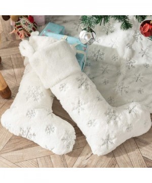 Plush Christmas Stockings White Fur 2 Pcs 22 inches Large Silver Snowflake Sequin Embroidered Stockings for Family Holiday Xm...