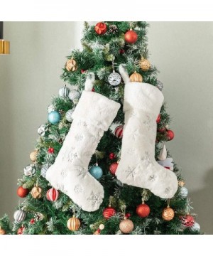 Plush Christmas Stockings White Fur 2 Pcs 22 inches Large Silver Snowflake Sequin Embroidered Stockings for Family Holiday Xm...