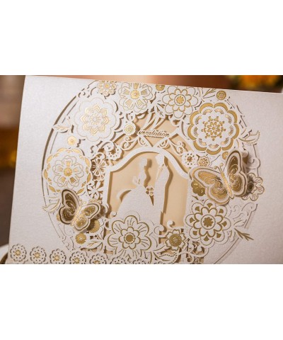 25PCS Invitation Cards Laser Cut Wedding Party Invitations Cards with Lace for Wedding Engagement Party-White - White-w - CY1...