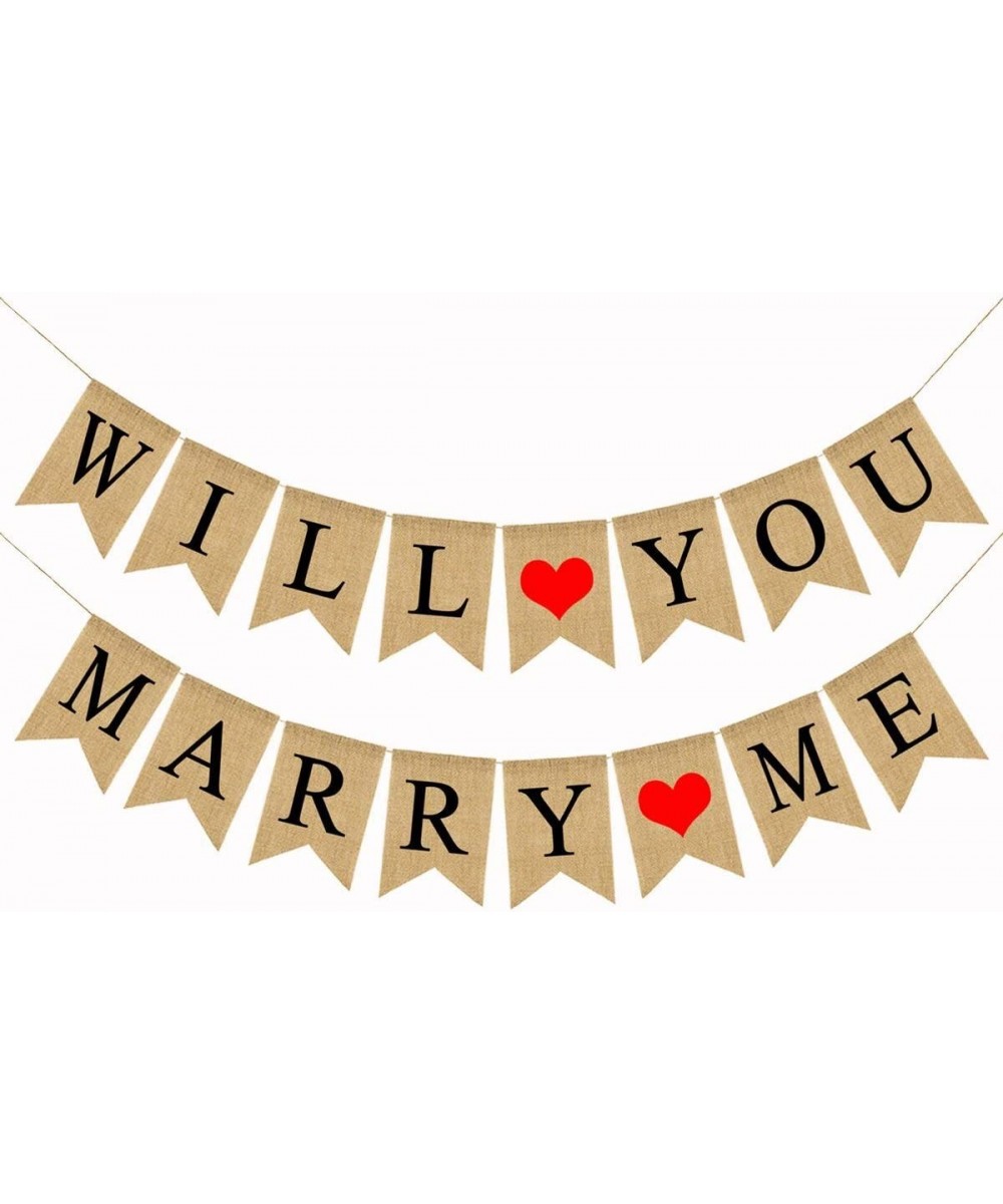 Will You Marry ME Burlap Banner Love Heart Pull Flower for Valentine's Day Wedding Party Decorations 5.1x7.1inch(Marry ME Ban...