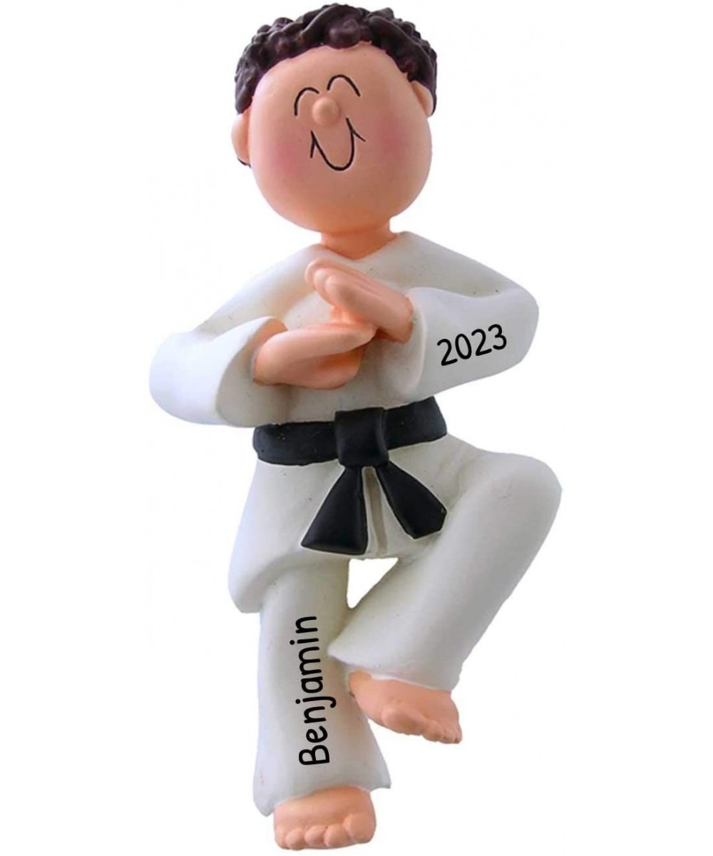 Personalized Karate Boy Christmas Tree Ornament 2020 - Brunette Man Athlete Belt in Pose School Taekwondo Judo Teacher Hobby ...