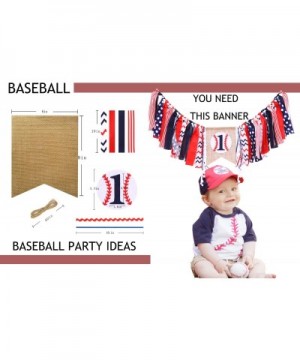 Baseball Banner for 1 St Birthday - First Birthday Decorations for Baseball Rag Tie Fabric Garland- Photo Booth Props Red Whi...