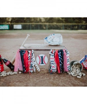 Baseball Banner for 1 St Birthday - First Birthday Decorations for Baseball Rag Tie Fabric Garland- Photo Booth Props Red Whi...