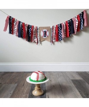 Baseball Banner for 1 St Birthday - First Birthday Decorations for Baseball Rag Tie Fabric Garland- Photo Booth Props Red Whi...