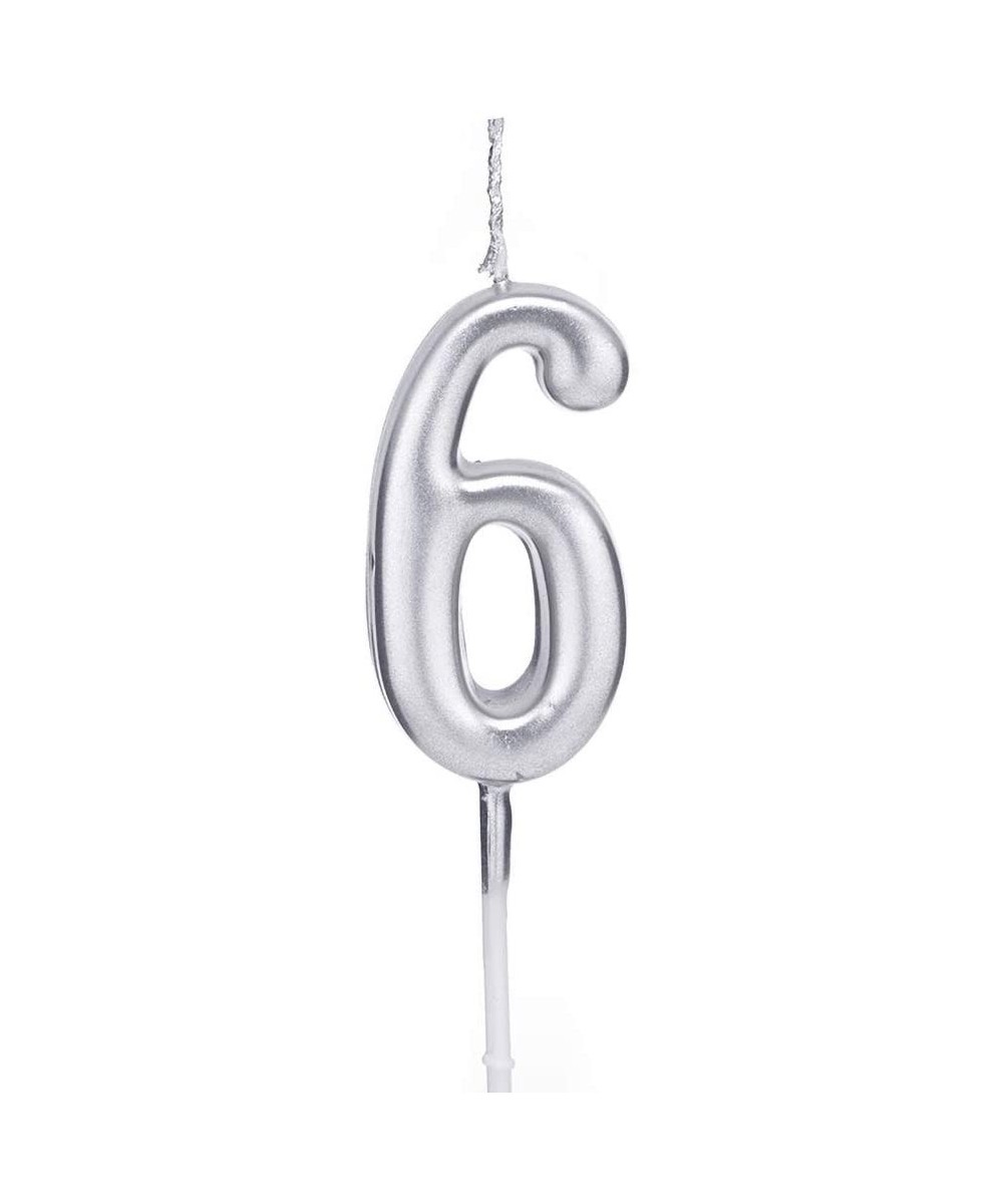 Silver Glitter Brithday Candles Number 6 Cake Topper Decoration Candle for Party Wedding Anniversary Kids Adults - Silver 6 -...