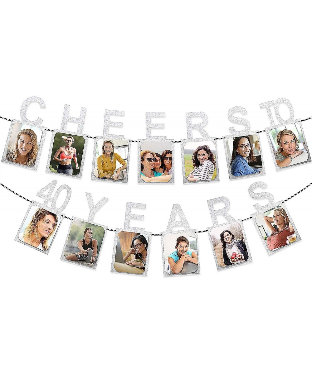 Cheers to 40 Years Silver Photo Banner Happy 40th Birthday Milestone Anniversary Party Decoration Hanging Supplies for Women ...