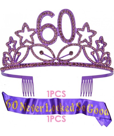60th Birthday Gifts for Woman- 60th Birthday Tiara and Sash purple- HAPPY 60th Birthday Party Supplies- 60 & Fabulous Glitter...