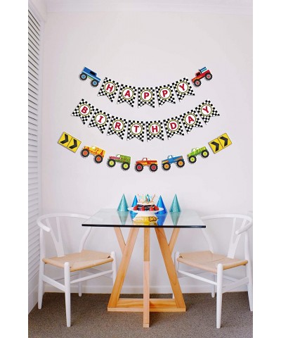 Monster Truck Birthday Banner- Cars Trucks Birthday Sign with Garland- Vehicle Boy Birthday Bunting - Monster Truck Bday - CQ...