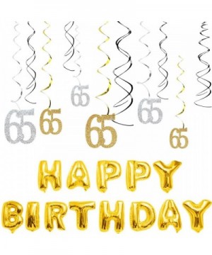 65th Birthday Decorations Kit-Gold Silver Glitter Happy 65 years old Birthday Banner & Sparkling Celebration Hanging Swirls- ...