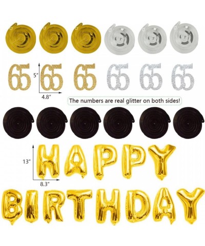 65th Birthday Decorations Kit-Gold Silver Glitter Happy 65 years old Birthday Banner & Sparkling Celebration Hanging Swirls- ...