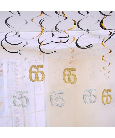 65th Birthday Decorations Kit-Gold Silver Glitter Happy 65 years old Birthday Banner & Sparkling Celebration Hanging Swirls- ...