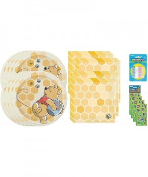 Winnie the Pooh Birthday Party Baby Shower Party Supplies Bundle for 16 includes Lunch Plates- Lunch Napkins- Candles- Sticke...