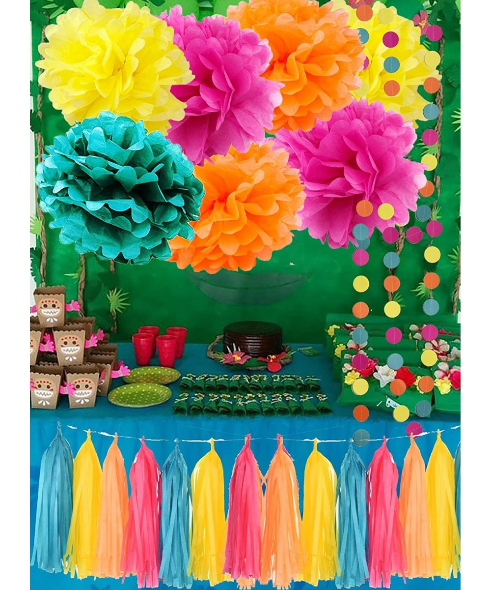 Moana Color Party Supplies Moana Theme Birthday Decorations/ Teal Orange Yellow Fuchsia Tissue Paper Pom Pom Tassel Garland S...