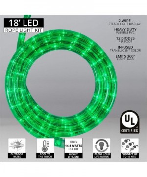 18' LED Green Rope Light- LED Flexible Light Rope String Light Outdoor - LED Light Rope Bedroom LED Light Rope- 120V- ½ Inch-...