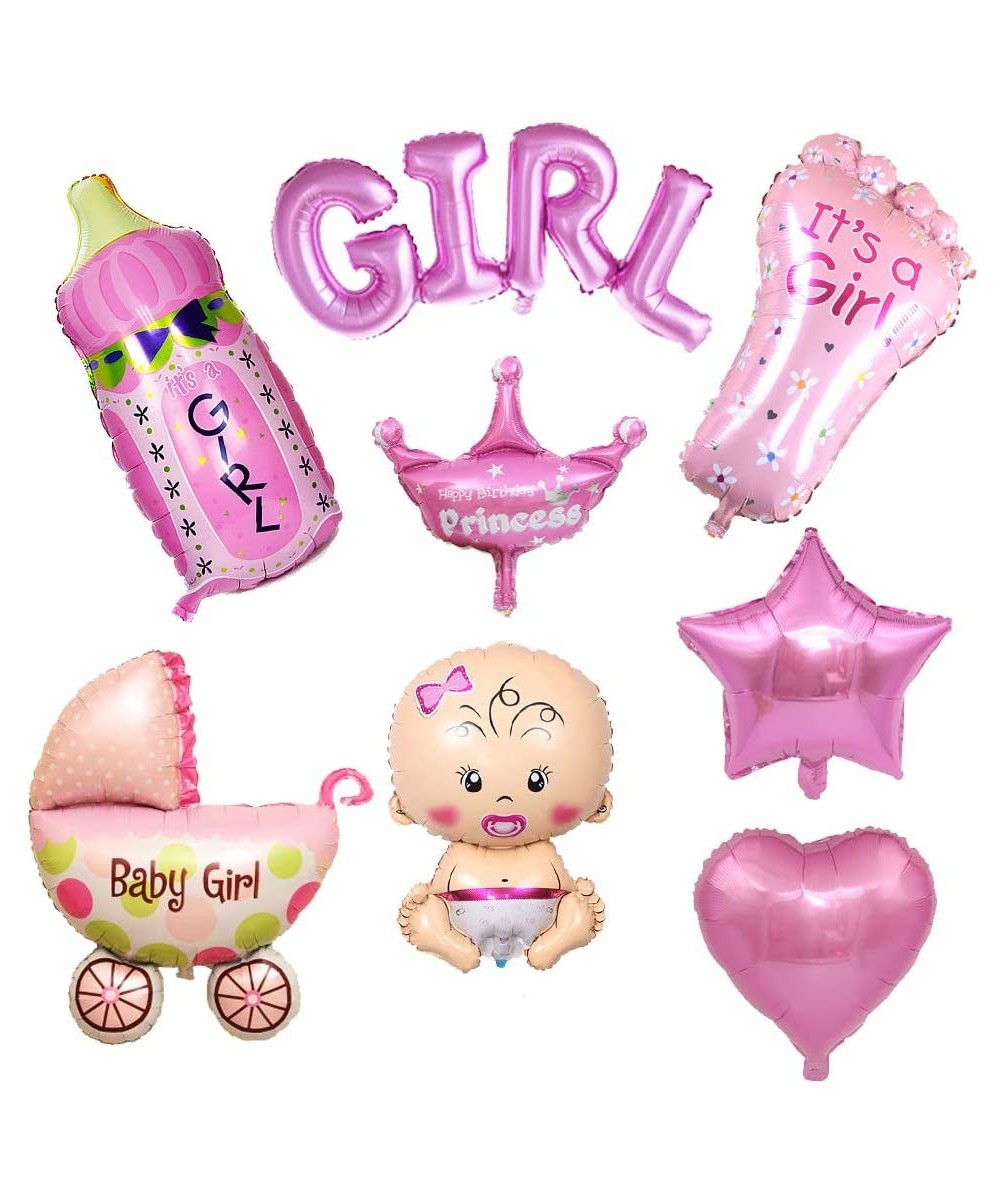 8PCS It's A Girl Balloon Kit Baby Girl Shape Balloon Foil Balloon Pink Feeding Bottle Crown Baby Carriage Helium Balloon Grea...