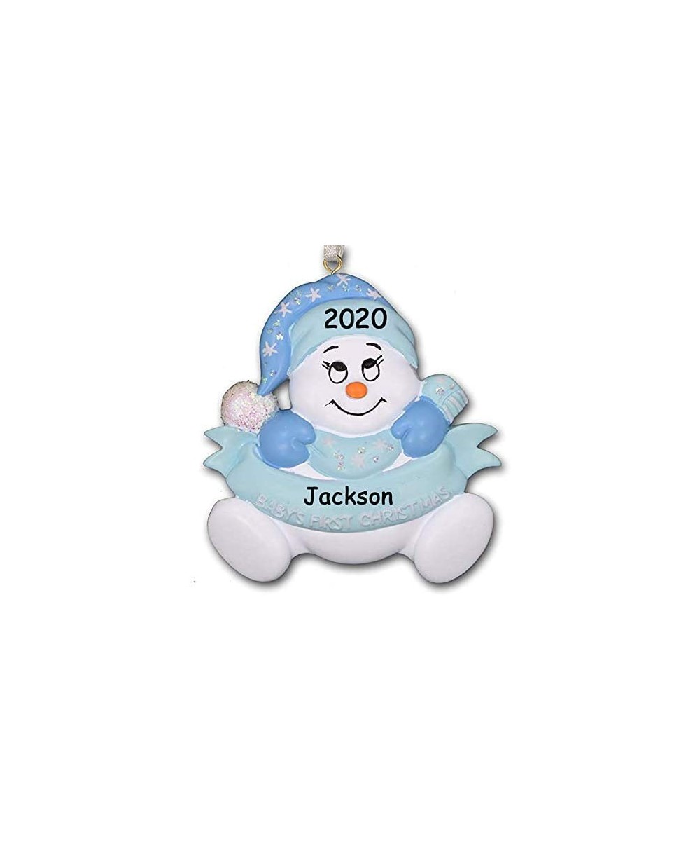 2020 Baby's First 1st Christmas Glitter Snowman with Santa Claus Stocking Hat and Mittens Hanging Christmas Ornament in Blue ...