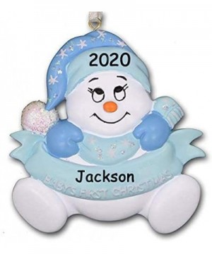 2020 Baby's First 1st Christmas Glitter Snowman with Santa Claus Stocking Hat and Mittens Hanging Christmas Ornament in Blue ...