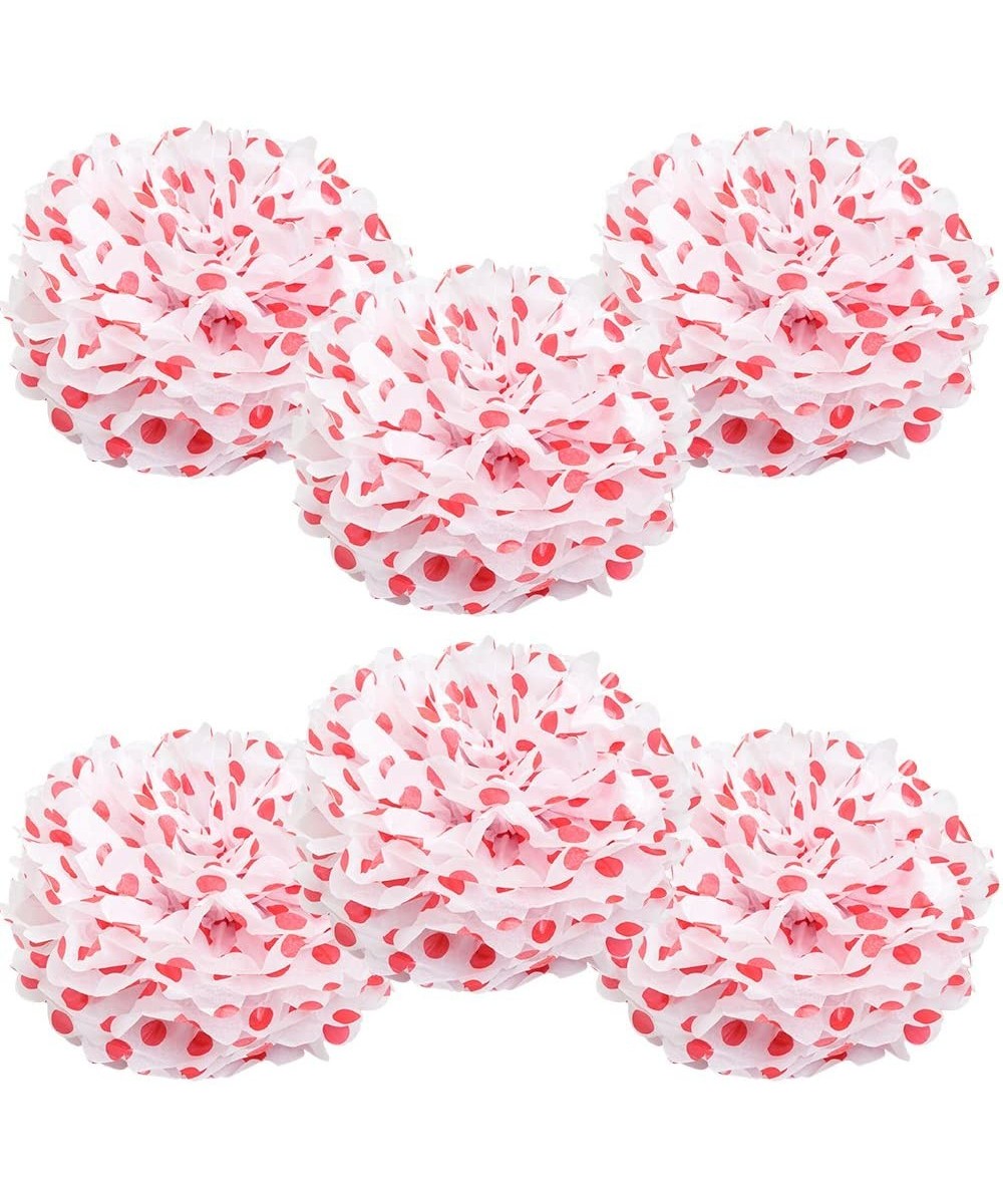 Set of 6 - RED POLKA DOT 12" - (6 Pack) Tissue Pom Poms Flower Party Decorations for Weddings- Birthday- Bridal- Baby Showers...