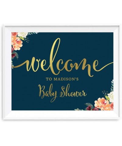 Personalized Baby Shower Party Signs- Navy Blue Burgundy Florals with Metallic Gold Ink- 8.5x11-inch- Welcome to Madison's Ba...