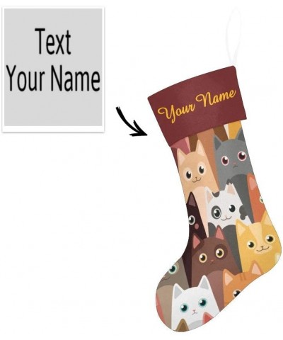 Christmas Stocking Custom Personalized Name Text Cartoon Cat for Family Xmas Party Decoration Gift 17.52 x 7.87 Inch - Multi9...