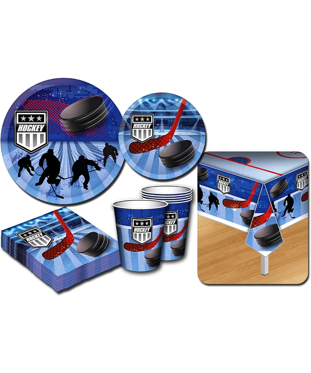 Deluxe Hockey Theme Party Supplies Set for 20 People- Includes 20 Large Plates- 20 Small Plates- 20 Napkins- 20 Cups & 2 Tabl...