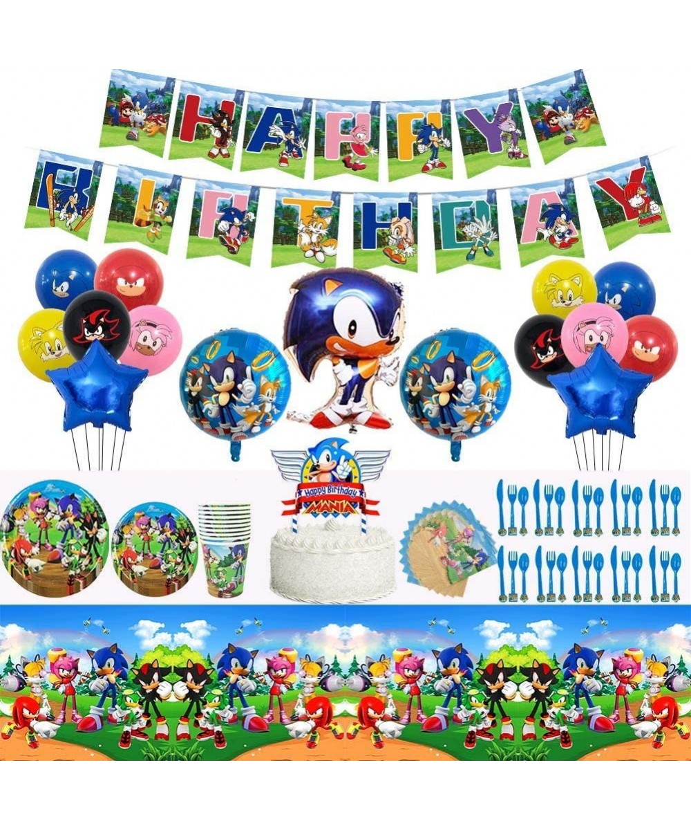 Sonic The Hedgehog Birthday Party Supplies and Decorations - Happy Birthday Banner - Cake Topper - Cake Cutter - Napkins - Di...