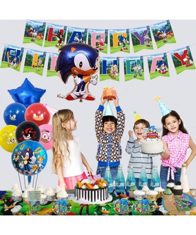 Sonic The Hedgehog Birthday Party Supplies and Decorations - Happy Birthday Banner - Cake Topper - Cake Cutter - Napkins - Di...