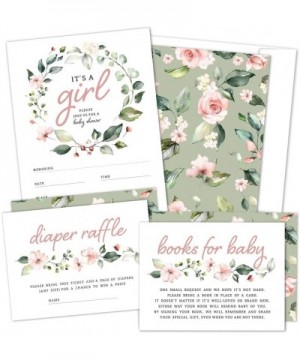 Set of 25 Floral Wreath Baby Shower Invitations- Diaper Raffle Tickets and Baby Shower Book Request Cards with Envelopes - It...