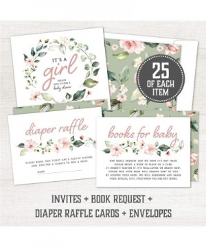 Set of 25 Floral Wreath Baby Shower Invitations- Diaper Raffle Tickets and Baby Shower Book Request Cards with Envelopes - It...