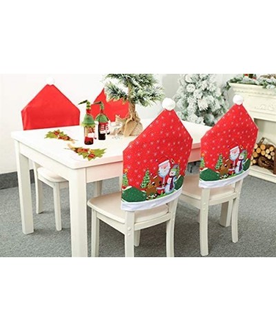 11PCS Table Decor Set of 4 for Xmas Dinner Party-Santa Hat Chair Covers Xmas Table Runner Snowman Dinnerware Set and Elf Wine...