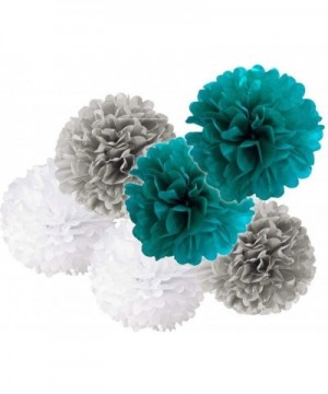 Teal Bridal Shower Decorations White Teal Grey Tissue Paper Pom Pom Paper Lanterns Teal Themed Party Wedding Teal Blue Baby S...
