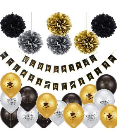 23 Pieces Grad Banner Decoration- Congrats Class of 2019 Sign Banner and 6 Pieces Tissue Paper Pom Poms with 15 Pieces Gradua...