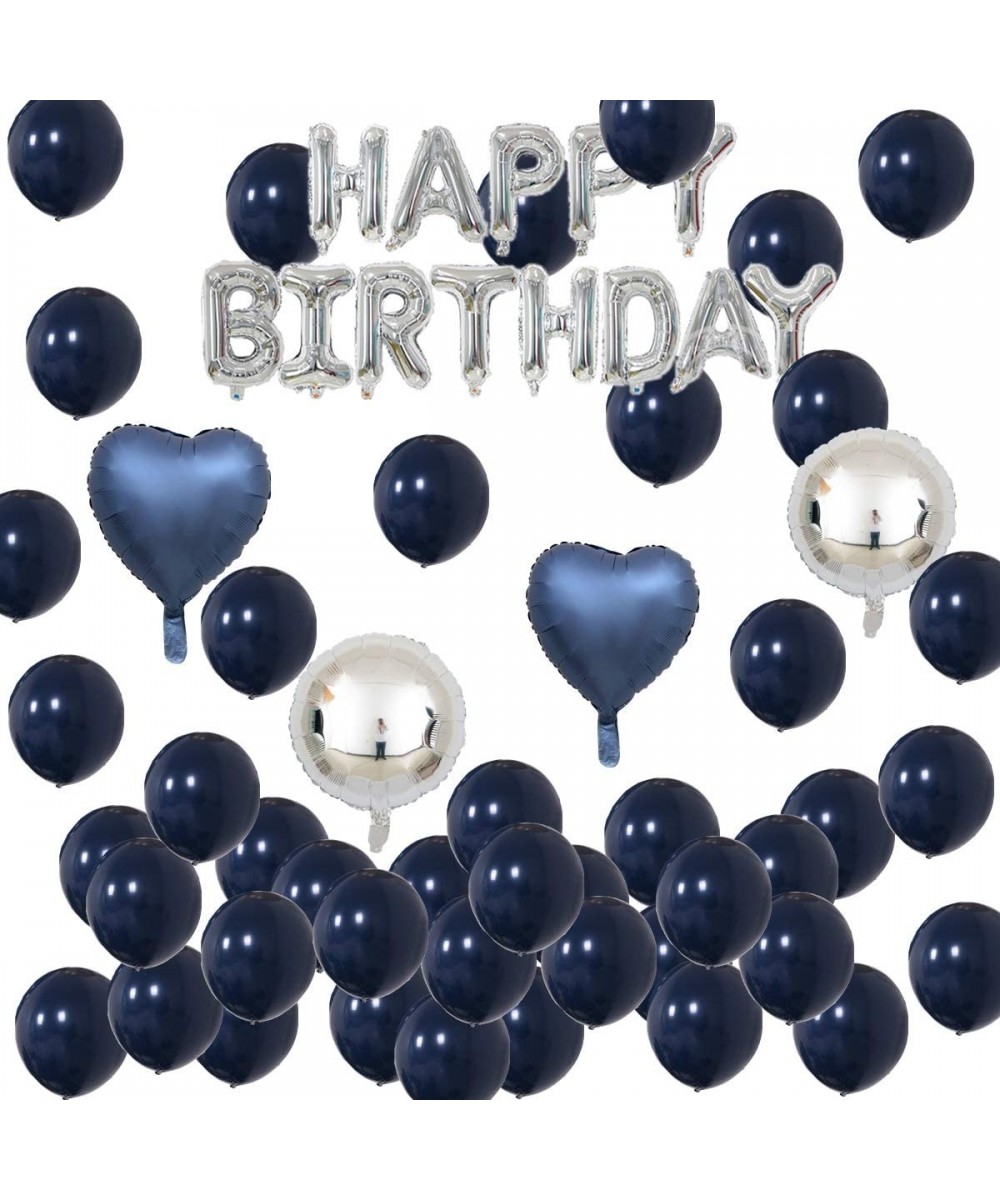 Navy Blue Silver 35pcs Balloons Pack for Boy Girl Birthday Party Decoration Supply - 16" Letter HAPPY BIRTHDAY Balloon- 18" F...