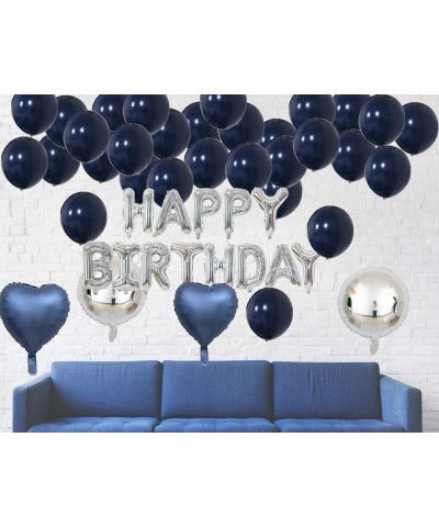 Navy Blue Silver 35pcs Balloons Pack for Boy Girl Birthday Party Decoration Supply - 16" Letter HAPPY BIRTHDAY Balloon- 18" F...