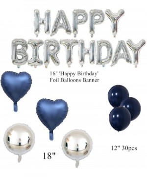 Navy Blue Silver 35pcs Balloons Pack for Boy Girl Birthday Party Decoration Supply - 16" Letter HAPPY BIRTHDAY Balloon- 18" F...