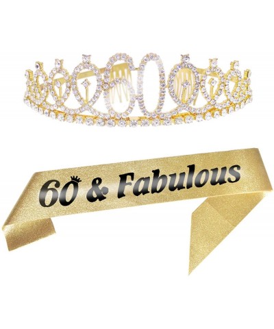60th Gold Birthday Tiara and Sash Happy 60th Birthday Party Supplies 60th Gold Birthday Glitter Satin Sash and Crystal Tiara ...