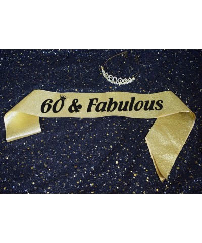 60th Gold Birthday Tiara and Sash Happy 60th Birthday Party Supplies 60th Gold Birthday Glitter Satin Sash and Crystal Tiara ...