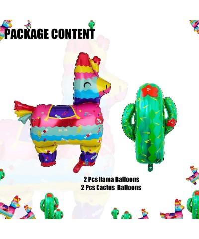 2 Pcs Llama Shaped Jumbo Mylar Foil Balloon and 2 Pcs Cactus Foil Balloons Birthday Baby Shower Decor Supplies Mexican Fiesta...