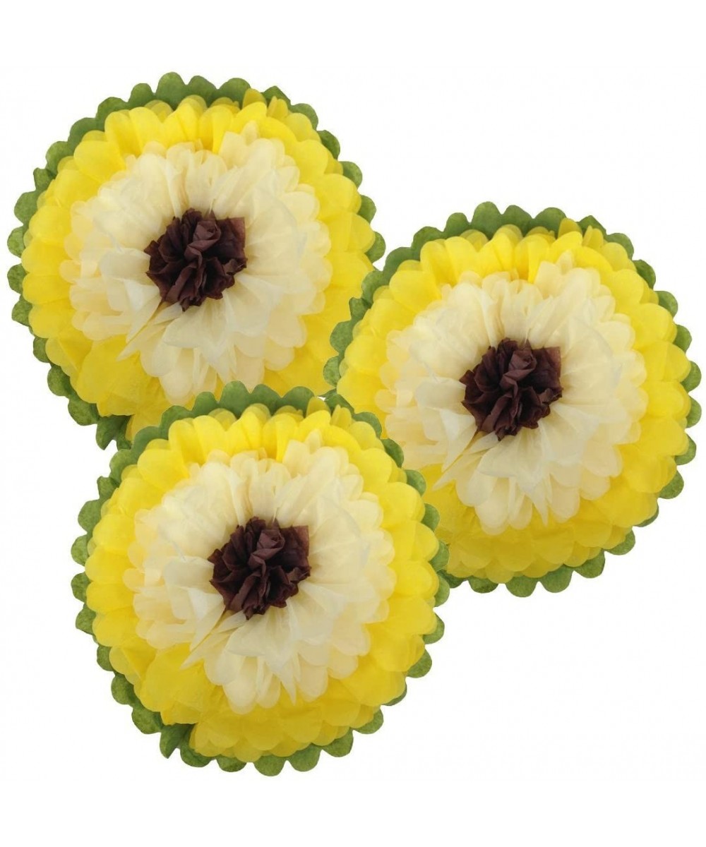 Tissue Paper Flower Pom Poms (10inch- Set of 3) - Color Combination Yellow Ivory Chocolate - Yellow Ivory Chocolate - CU12II8...